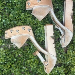 Chinese Laundry Velvet Embellished Heels - Cream